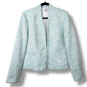 Pendleton Teal Textured Tweed Business Casual Open Front Jacket Blazer Large
